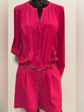 Hot Pink Long-Sleeve Romper with Chain Belt. Item# TSshs1